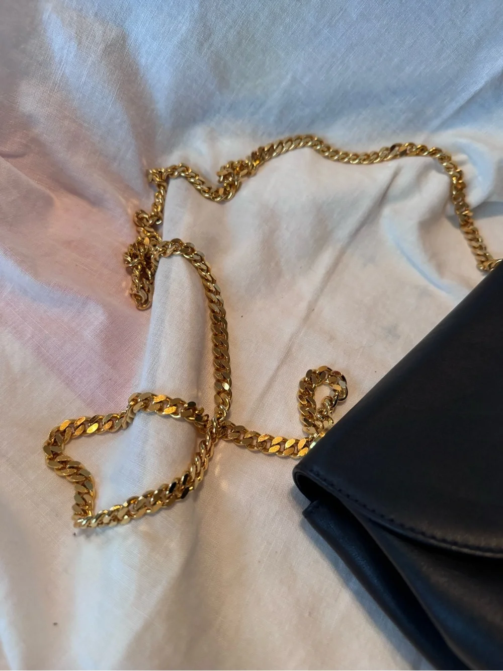 Paloma Picasso Black Leather Crossbody with Gold Chain